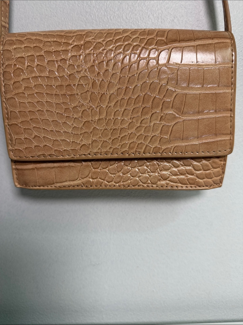 Urban Outfitters Tan Croc-Embossed Crossbody with Tortoiseshell Chain Accent
